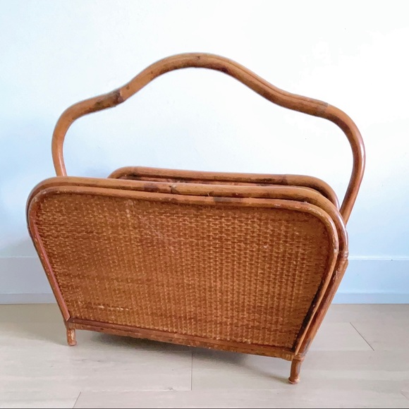 Vintage Other - Vintage Rattan & Wicker Magazine Holder Rack 1970s